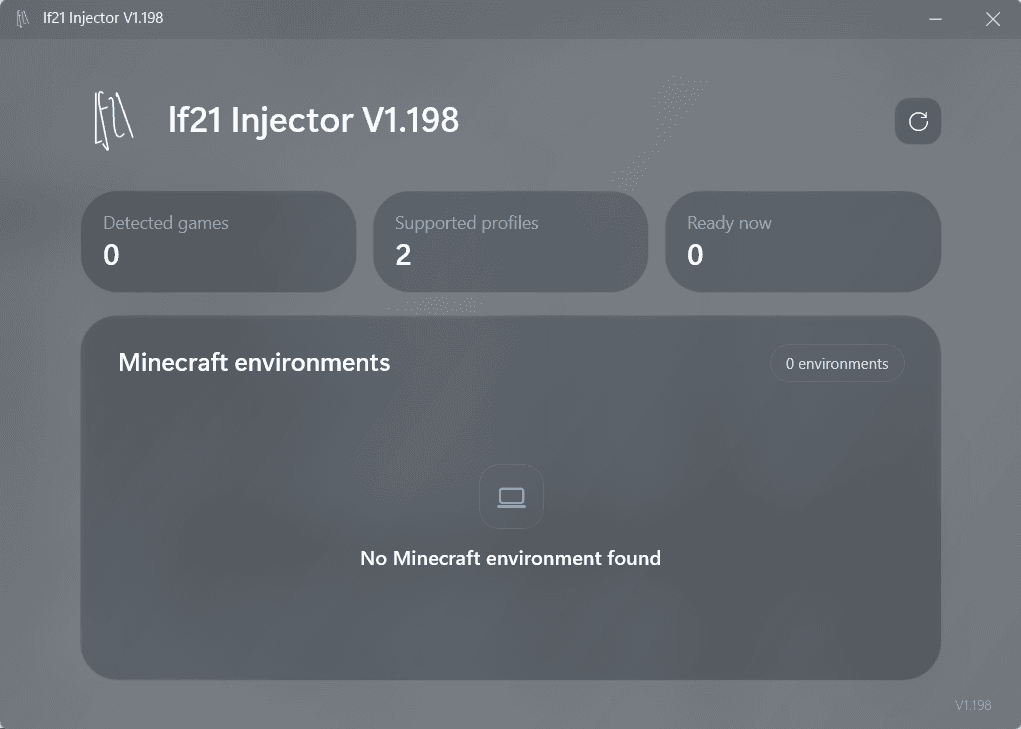 LF21 Injector V1.198 的 Minecraft 环境管理界面